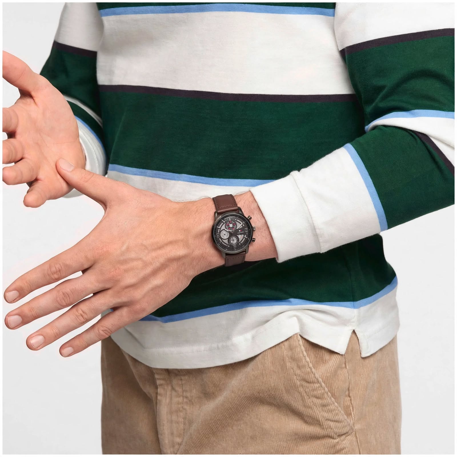 Montre Tommy Hilfiger Chronographe Gunmetal – Bracelet Cuir Marron