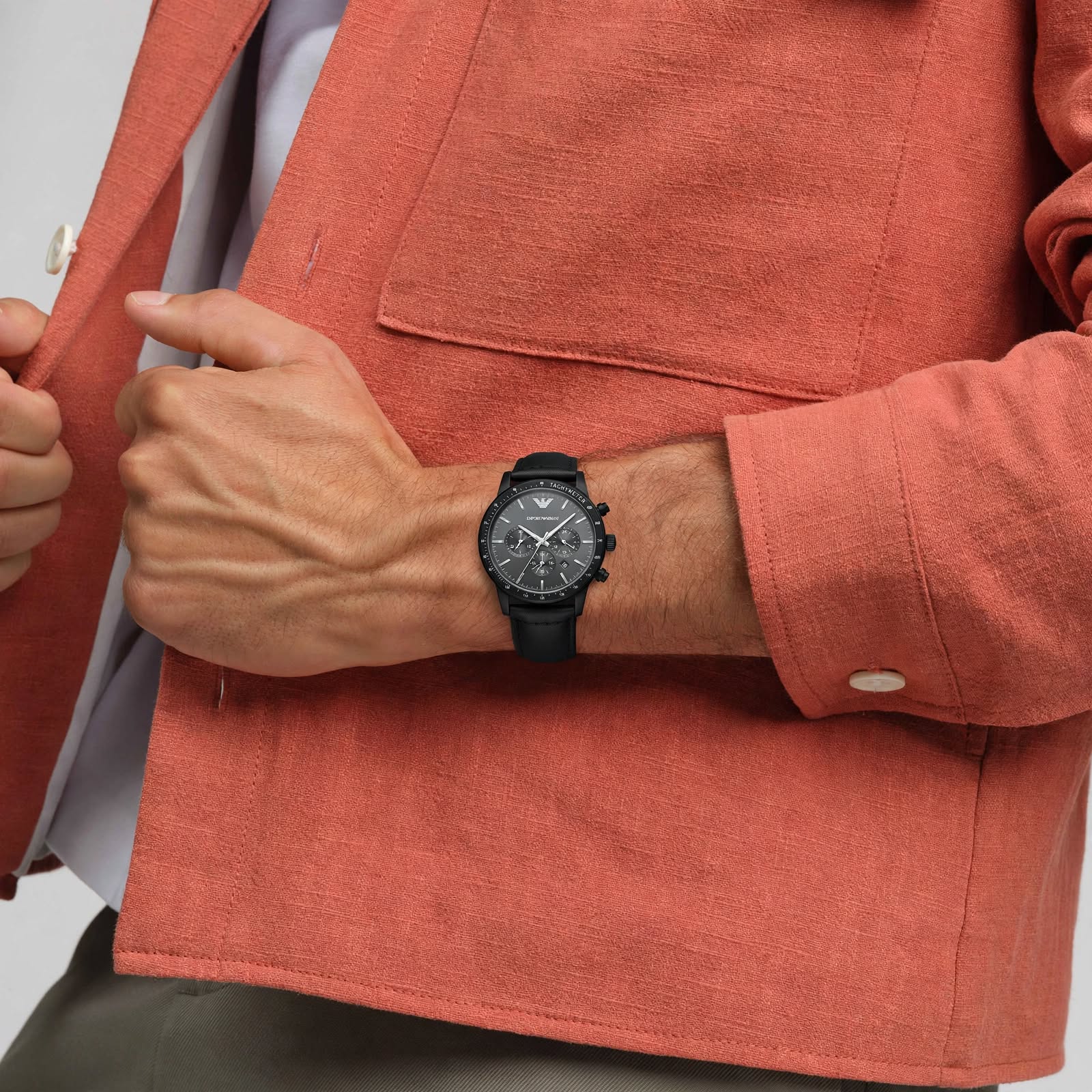 Montre Emporio Armani Chronographe Full Black – Bracelet Cuir Noir